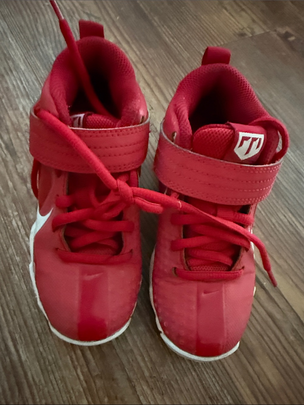 Nike cleats sz 11 Kids Red High-Top Sneakers with Hook-and-Loop Strap